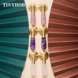 Nhiều Màu Tinh Thể Tự Nhiên + Solid Brass Nhà Bếp Ngăn Kéo Tủ Xử Lý Đồ Nội Thất Màu Hồng Pha Lê Knobs Phần Cứng Tủ Kéo C-3057 - Product Image 4