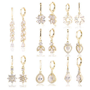 أقراط جديدة مطلية بالذهب عيار 14 قيراط ومرصعة بالزirconia للنساء، أقراط فاخرة متدلية وحلقية ومسمارية للسيدات - Product Image 5