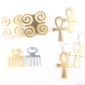Pendientes acrílicos con espejo dorado para mujer, venta al por mayor, Ankh Gye Nyame - Product Image 3