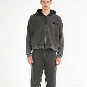 เสื้อฮู้ดดี้ผู้ชายแบบซิป คุณภาพสูง พิมพ์ลายโลโก้ ดีไซน์ขาดๆ แบบวินเทจ ผ้าฝ้ายเฟรนช์เทอร์รี่ 450GSM เสื้อผ้าผู้ชาย - Product Image 6