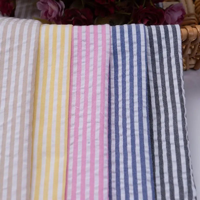 Wholesale 40S plain striped 100 cotton seersucker fabric for shirt