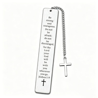 Marque-page en acier inoxydable gravé au laser avec logo personnalisé, verset biblique et breloque croix – Cadeau religieux chrétien inspirant