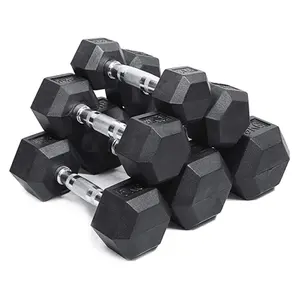 Preço atacado china fabricante casa academia 1-70 kg 1-125 lb conjunto pesos livre ferro fundido borracha revestido hex hexagonal dumbbell