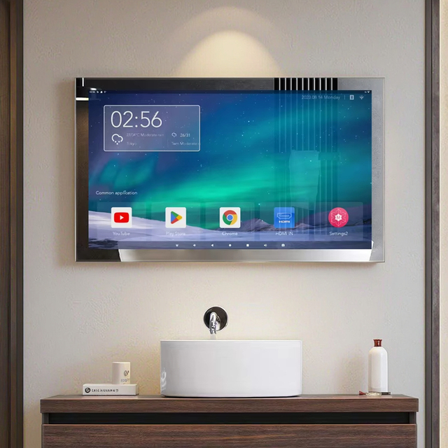 HD Rectangle TV Mirror Handmade Glass Led Bathroom Mirror with Full Functions Wall Mount for Hotel Use