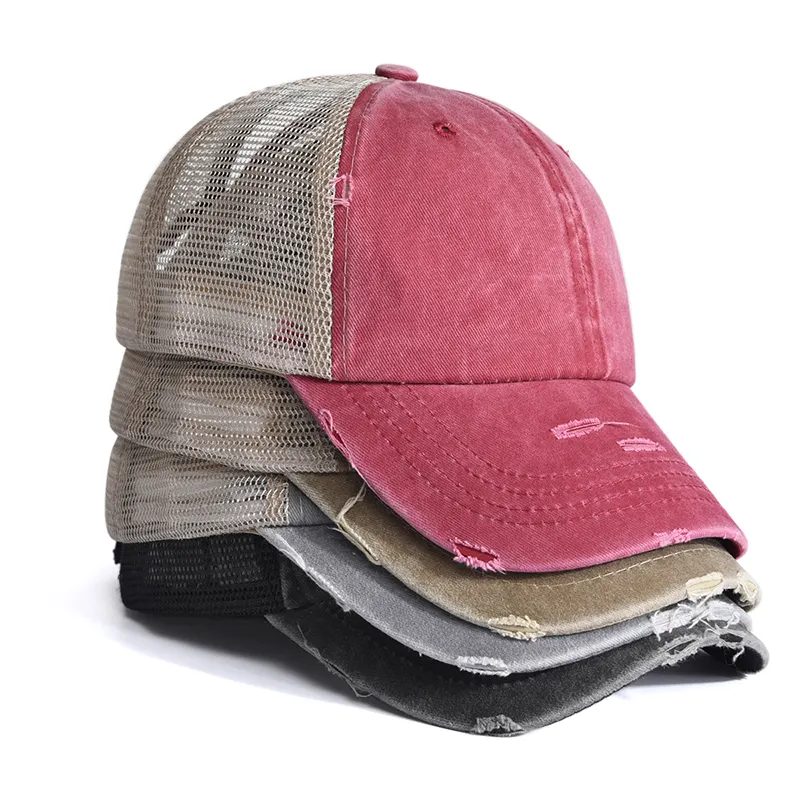 Everyday Premium Adjustable Outdoor Headwear Washed Unstructured Vintage Pigment Dyed Cap Distressed Trucker Hat Custom