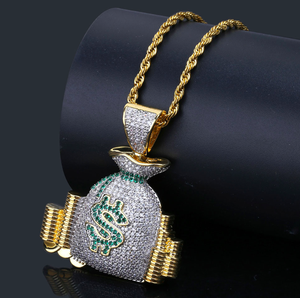 Hiphop oro símbolo de dólar dinero bolsa moneda colgante collar de la joyería - Product Image 6