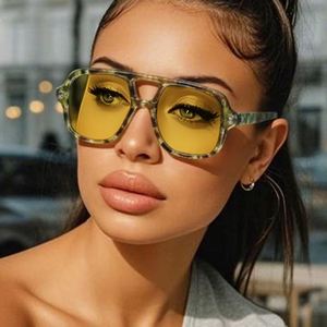 Lunettes de soleil carrées à grande monture pour hommes et femmes, avec logo personnalisé, tendance 2025, UV400, double pont, style punk pilote - Product Image 1