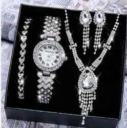 Ensemble de montres de luxe entièrement serties de cristaux, collier et boucles d'oreilles en diamants, bijoux pour femmes, cadeau - Product Image 6