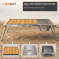 Table de camping pliante en acier inoxydable FLAMEBUILT avec gril à gaz 100 cm, plateau modulaire IGT, pieds en aluminium à commande par cadran, cuisine