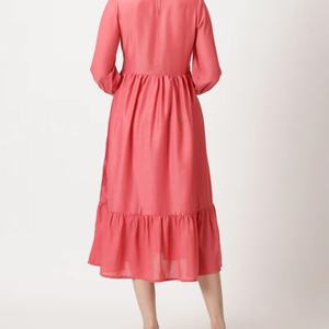 Vestido de Lino y Algodón Personalizable, Elegante, Cuello en V, Casual, Corte en A, Manga Corta, Midi, Verano, para Mujer - Product Image 4