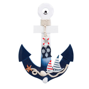 Mediterranean Style Wooden Anchor <b>Wall</b> <b>Hook</b> Decorative Hanging Ornament For Living Room Pine Material - Product Image 2