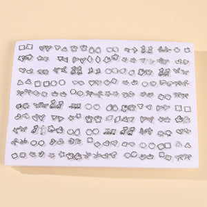 Geometric <b>Stud</b> <b>Earrings</b> 100 Pair Mixed Gold Black <b>Silver</b> Hollow Plastic <b>Earring</b> Set For Gift Wholesale - Product Image 3