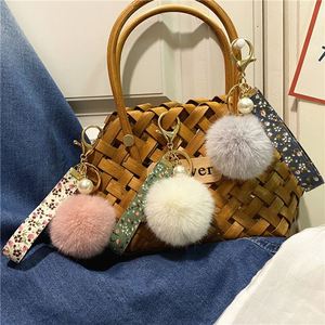 Wholesale New Style Soft Fur Ball Keychain with Pearl Lanyard Cute Plush Pendant for Women Ladies <b>Bag</b> Purse Charm Accessories - Product Image 3