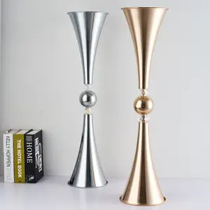 Metal Tall Silver Plated Tabletop Gold Trumpet Vase Flower Stand For Wedding Centerpieces