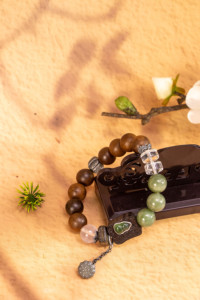 Classic Ethnic Silver Wood Beaded <b>Bracelet</b> Jade Crystal Accents | Handmade Lucky Gourd <b>Charm</b> Adjustable <b>Bracelet</b> for <b>Men</b>/Women - Product Image 4