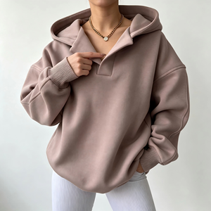 Felpa con Cappuccio Oversize da <span class=keywords><strong>Donna</strong></span> ODM/OEM, Pullover Casual con Spalle Scese e Tasca <span class=keywords><strong>per</strong></span> Autunno e Inverno - Product Image 1