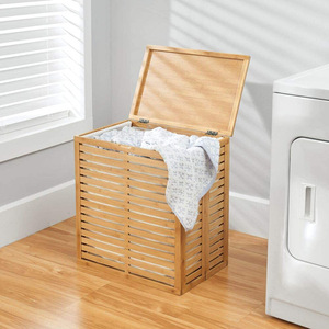 Cesto de ropa de madera rectangular, tipo vertical, ecológico, organizador de ropa, armario de almacenamiento para ropa sucia - Product Image 1