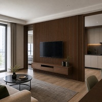 WYRAX Panneau mural linéaire WPC à rainures modulaires, ton noyer, pour aménagement de salon de résidence, avec système d'assemblage facile à languettes et rainures