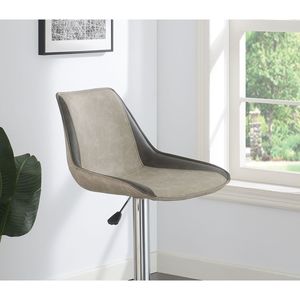 DB Modern Ensemble de cuisine à manger 2 pièces Tabouret de bar en cuir polyuréthane ciré gris clair avec base en métal chromé Chaise réglable - Product Image 5