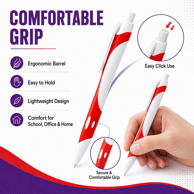 Bachang BC-8507 1.0mm Red Ballpoint Pen Ergonomic Grip Smooth Writing School Office Home Wholesale OEM