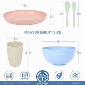 Nouvel ensemble de vaisselle écologique incassable Sinoge Design 28 pièces en paille de blé : couverts, tasses, bols et assiettes - Product Image 2