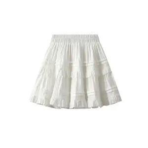 法国甜美白色芭蕾短裙女2024夏季性感高腰舞a线百褶裙短裙女