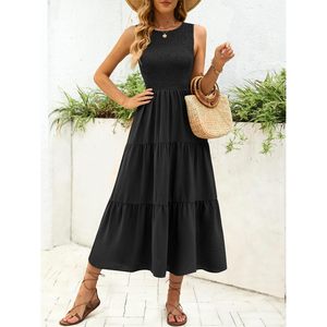 Vestido Largo Casual de Verano para Mujer, Sin Mangas, Cuello Redondo, Estilo Bohemio, con Volantes, para Playa, Tejido Transpirable - Product Image 5