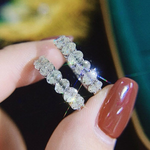 Moissanite <b>Ring</b> <b>925</b> Sterling <b>Silver</b> Oval Full Pave Setting Unisex Fashion Trend Jewelry - Product Image 2