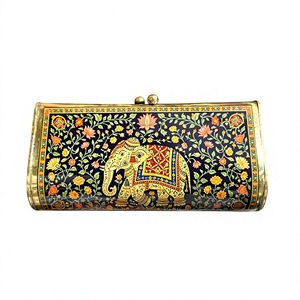 Handcrafted Elephant Motif <b>Clutch</b> Bag <b>Gold</b> Tone Frame Floral Pattern Minaudiere Evening Purse Women Wholesale Supplier - Product Image 1
