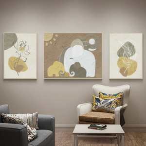 Grès exquis "Famille d'éléphants harmonieux" Peinture décorative pour la maison - Product Image 2