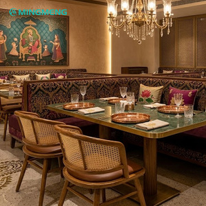 Indian Style Patterned Restaurant Booth & Rattan Chair <b>Set</b> Commercial Fine Dining Restaurant Furniture - Product Image 1