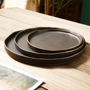 Platos redondos de cerámica negra, <span class=keywords><strong>vajilla</strong></span> personalizada de postre para hotel y restaurante - Product Image 5