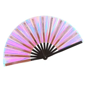 Vendita calda 13 pollici grande PVC diversi colori rave bamboo fans ventaglio personalizzato per il festival del partito