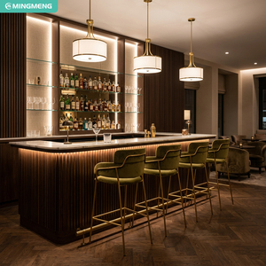 Modern Commercial Bar Set LED Light Wooden Bar Counter Velvet Bar <b>Stool</b> Gold Metal Leg High Bar Chair For Hotel Restaurant - Product Image 1