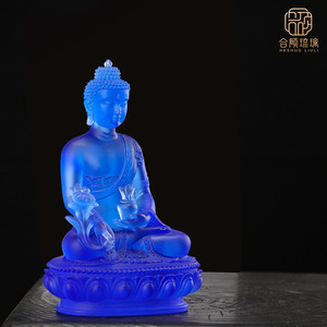Cristallo. Statua di Buddha della Medicina, Centrotavola per Altare Domestico, Base a Loto Traslucida, Spazio Spirituale per Pasqua e Natale, Bhaisajyaguru - Product Image 3