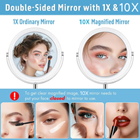 Factory Wholesale Personalized Lighted 360 Rotation LED Double Sided Foldable Magnifying Cosmetic Mirror 1X/10X Desktop Vanity