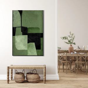 Toile d'art abstrait extra large originale, paysage vert sarcelle beige noir, peinture à l'huile, dessin à la main par l'artiste, encadrée, faite à la main - Product Image 5