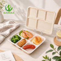 Assiette Ronde Jetable Sumkoka à 5 Compartiments en Bagasse de Canne à Sucre et Bambou Biodégradable pour Fêtes - Vente en Gros