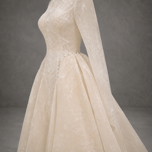 Vestido de Novia Modesto Tipo Bola con Cuello Alto, Manga Larga, Basque, Sobrefalda Desmontable, Encaje, Tallas Grandes, Estilo Princesa, Fabricación Personalizada - Product Image 6