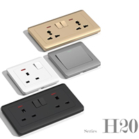 Prise murale industrielle en plastique blanche à 5 broches avec 2 ports USB, interrupteurs universels 1 gang 1 voie UK/EU pour 2 appareils