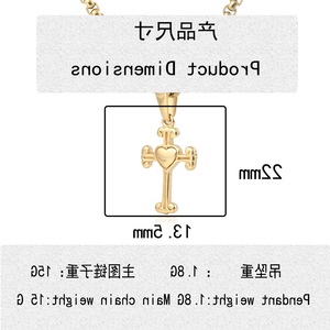 yunnique Heart <b>Cross</b> Necklace Gold Zinc Alloy Pendant 60cm <b>Chain</b> Gift Jewelry for Men Women Couples Students Hip Hop Style - Product Image 2