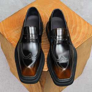 Zapatos de Vestir Formales de Negocios para Hombre, Estilo Británico Retro, Brocado Grabado, Punta Cuadrada, Cuero, Talla Grande, Transpirables, Color Negro, para Boda - Product Image 6