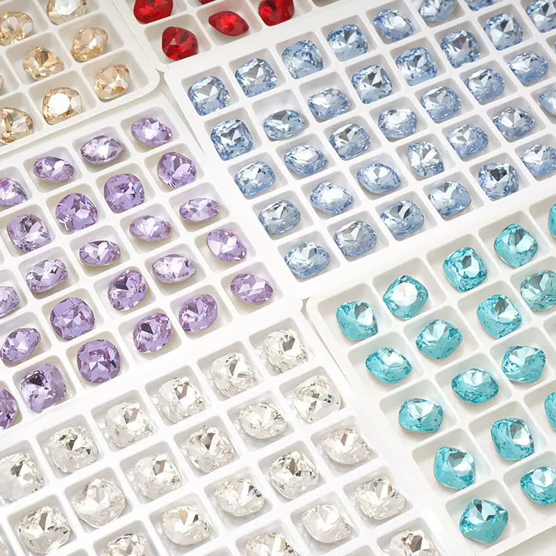 SZ 8mm 10mm Cushion K9 Glass Diamond Fancy Crystal Stone Gemstone Point Back Rhinestones For Nail Art Garment Making