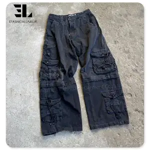 LARSUR Denim personnalisé usine Y2K détresse baggy cargo flare denim pantalon multi-poches botte large coupe cloche bas évasé jean ample