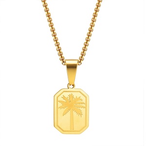 Fashion Unisex Jewelry Geometric Necklace Gold Plated Stainless Steel square Palm <b>Tree</b> Necklace - Product Image 1