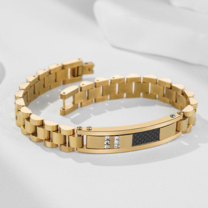 Correa de Reloj de Acero Inoxidable con Fibra de Carbono y Diamantes, 10 mm, Cierre Desplegable, Correa de Joyería de Lujo, Acero Dorado y Negro - Product Image 2