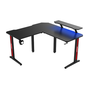 Meja Komputer Gaming hitam kustom profesional, dudukan Monitor LED RGB bentuk <span class=keywords><strong>L</strong></span> dapat diperpanjang reversibel untuk ruang bermain game - Product Image 1