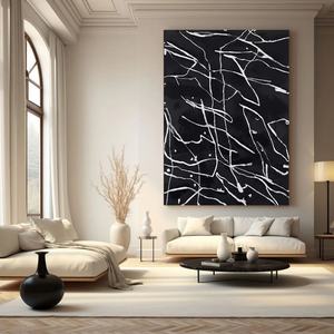 Art mural neutre, art mural 3D, art mural vertical noir abstrait minimaliste contemporain Wabi Sabi pour la décoration de la maison et la galerie - Product Image 5