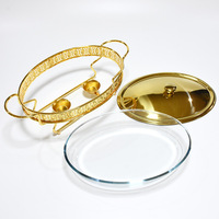 Plat de service de luxe doré, chauffe-plats de buffet portable, réchaud ovale en verre pour restaurant et hôtel