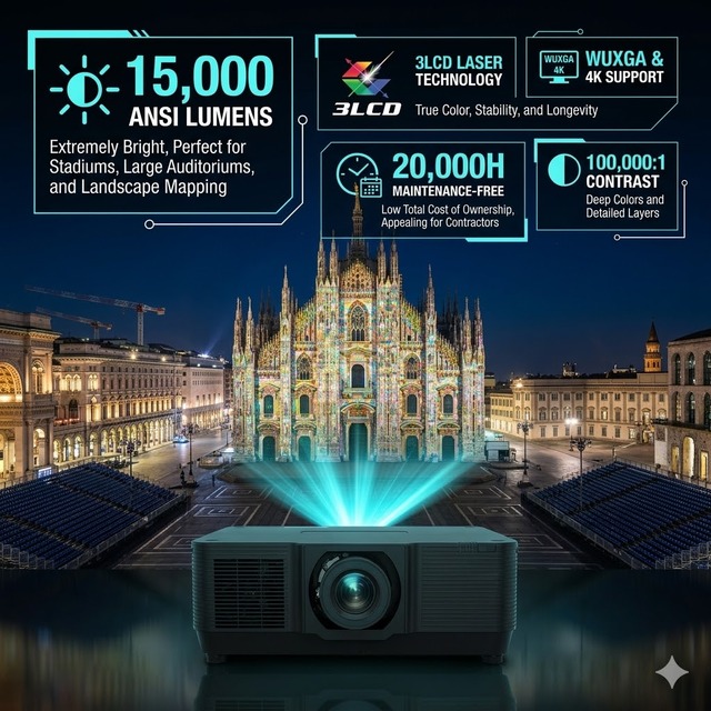 10000-15000 Lumen 3D Mapping Projector with Motorized Lens for Large Venue Projection Outdoor Immersive Wedding 3D Projection